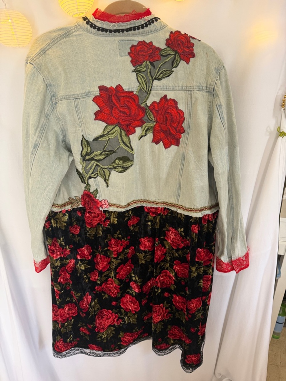 Embroidered Rose Denim Jacket with Floral Panel - Picture 2 of 7